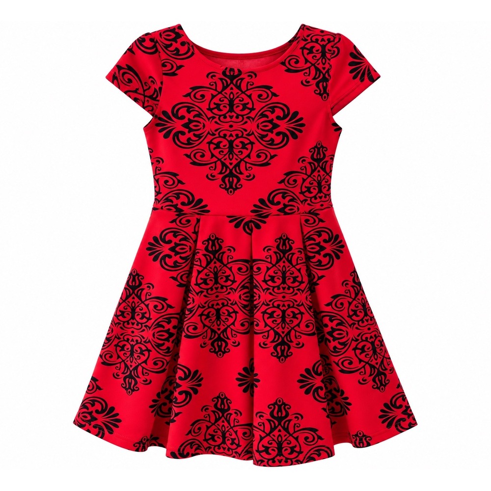 Rare Editions Girls Red Black Damask Flocked Party/Holiday Dress Size 12